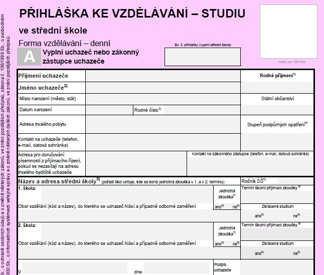 Informace k přijímacímu řízení na SŠ a SOU