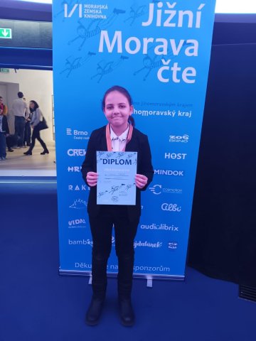 Terezka vyhrála 3. misto v krajském kole literární soutěže Jižní Morava čte