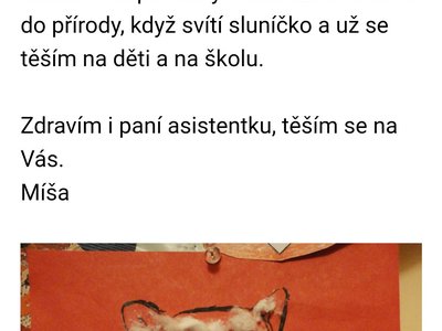 Dopis od Míši Husy. Děkujeme moc. Udělal nám velikou radost!