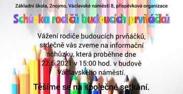 Schůzka pro rodiče budoucích prvňáčků z budovy Václavské náměstí